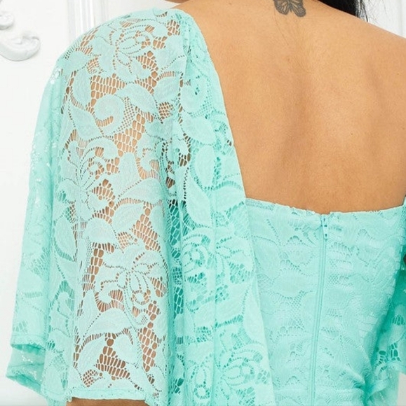 Boutique Lace Cape Sleeve Mini Dress Aqua Mint Green - Picture 6 of 13